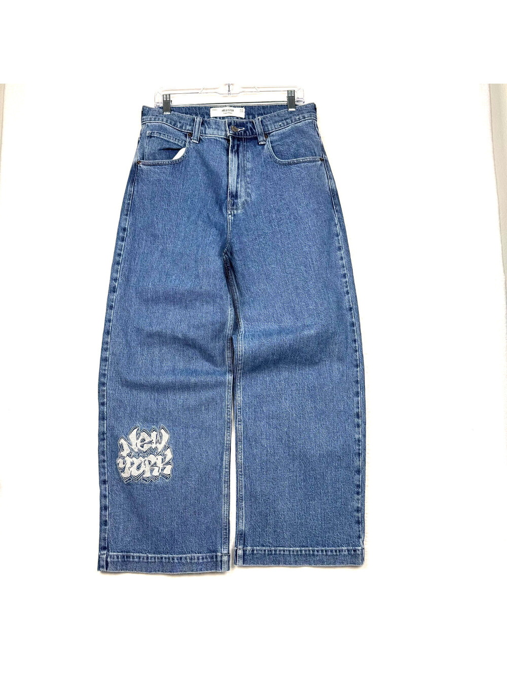 Hollister Super Baggy Size 31x30New York Embroidered Wide Leg Jeans Skater Y2K